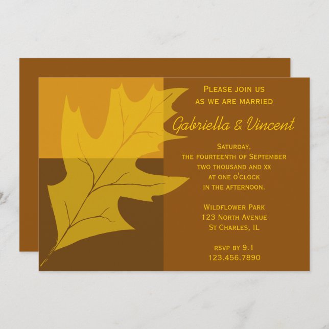 Invitation Mariage bloc couleur feuille automne (Devant / Derrière)