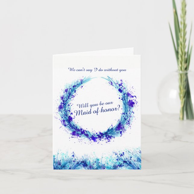 Invitation Mariage blue art serez-vous notre servante d'honne (Devant)