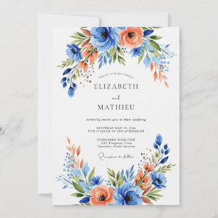Invitation Mariage Blue Coral Bloom