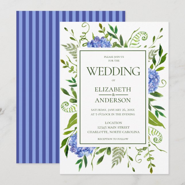 Invitation Mariage Blue Hydrangeas (Devant / Derrière)