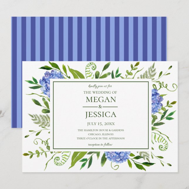 Invitation Mariage Blue Hydrangeas (Devant / Derrière)