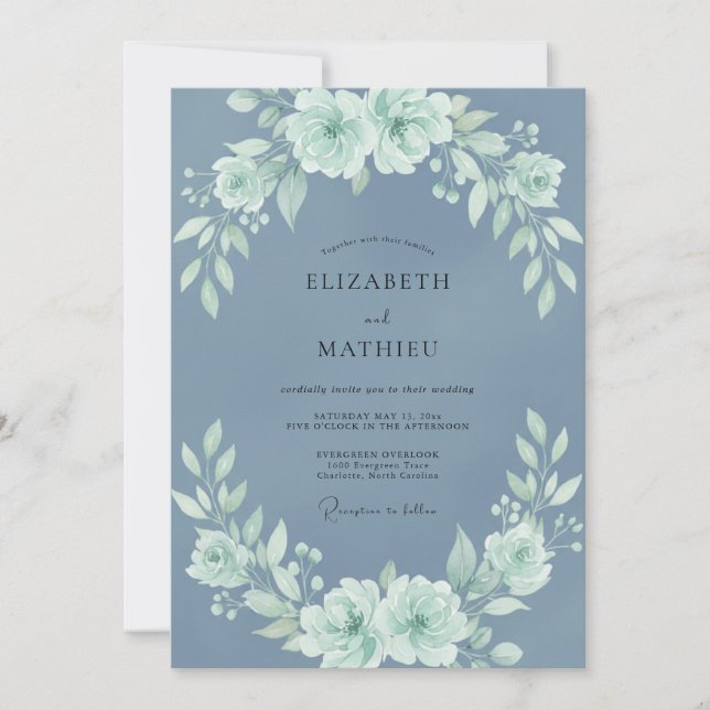 Invitation Mariage Blue Mint Bloom (Devant)