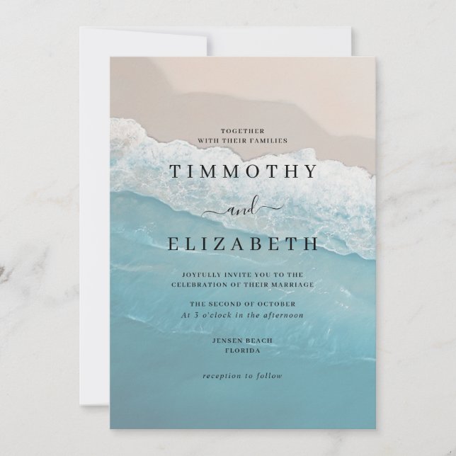 Invitation Mariage Blue Ocean Sand Beach (Devant)