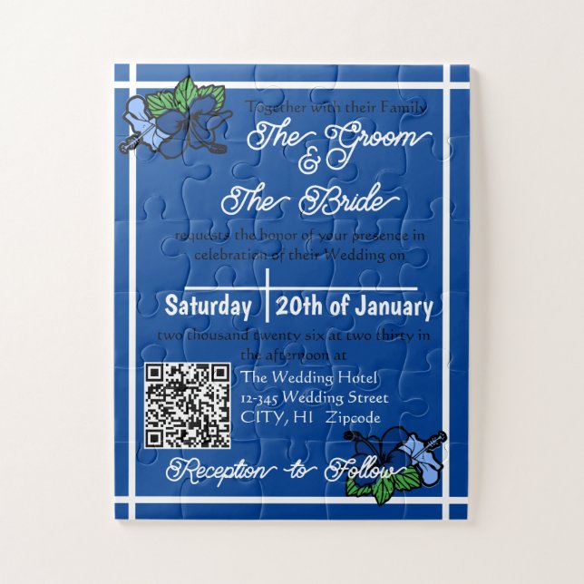 Invitation Mariage Blue Puzzle (Vertical)