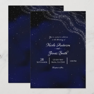 Invitation Mariage Blue Sparkly Starry Night Sky