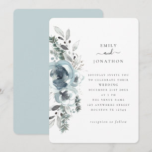Invitation Mariage Blue Winter Florals