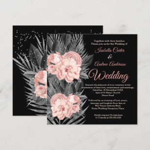 Invitation Mariage Blush Peach Charcoal Floral Black
