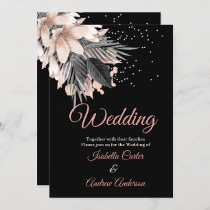 Invitation Mariage Blush Peach Rose Charbon Floral Noir