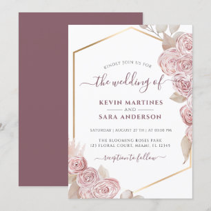 Invitation mariage Blush Rose Floral Or