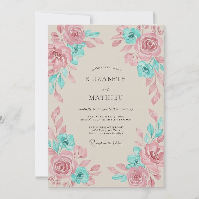 Invitation Mariage Bohème Artistique Turquoise (Devant)