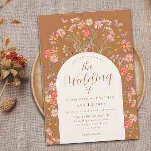 Invitation Mariage Bohème Automnal Fleur Sauvage Papillon