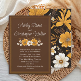 Invitation Mariage Bohème Automne Brun Doré Floral