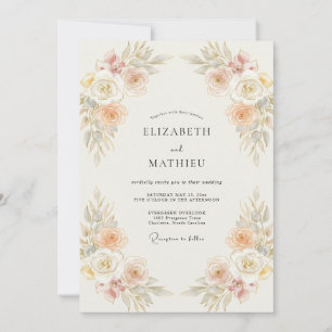 Invitation Mariage Bohème aux Pétales de Pêche Mutées