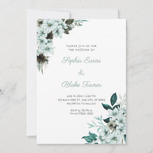 Invitation Mariage Bohème Blanc Fleurs Vertes Rustique