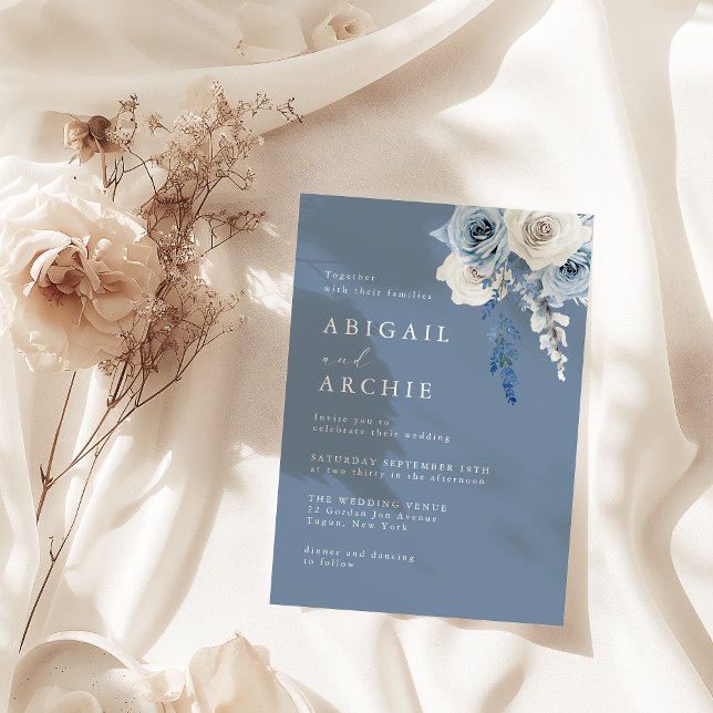 Invitation Mariage Bohème Bleu Dusty Bloom (Créateur téléchargé)