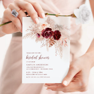 Invitation Mariage Bohème Bourdon Rouge Herbe de Pampas Roses