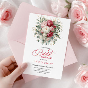 Invitation Mariage Bohème Bourguignon Rose Doré Classique