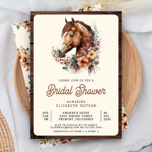Invitation Mariage Bohème Champêtre Fleur Marron Cheval