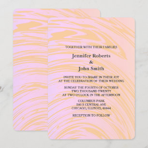 Invitation Mariage bohème chic Art abstrait Vagues roses et o
