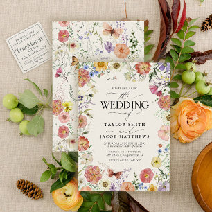 Invitation Mariage Bohème Chic aux Fleurs Sauvages Pressées M
