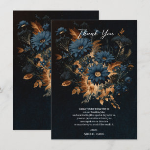 Invitation Mariage Bohème Chic Bleu Nuit et Or Rouillé