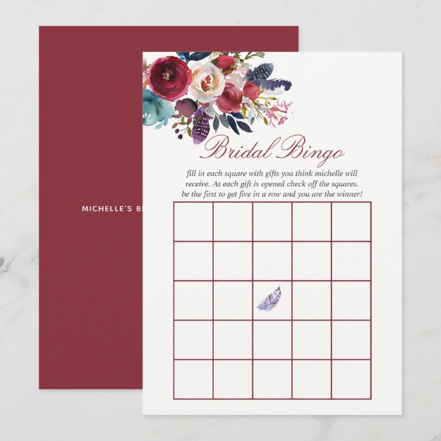 Invitation Mariage Bohème Chic Bourgogne et Nuit Automne (Devant / Derrière)