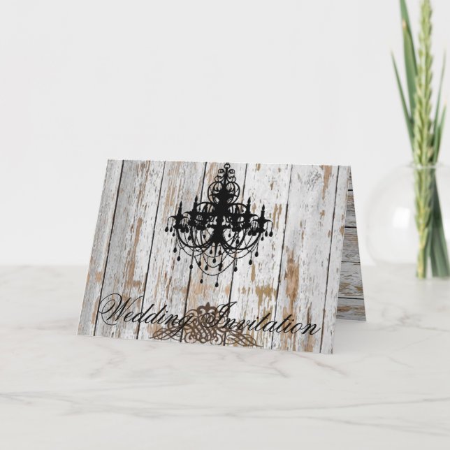 Invitation mariage bohème chic en bois de grange rustique cam (Devant)