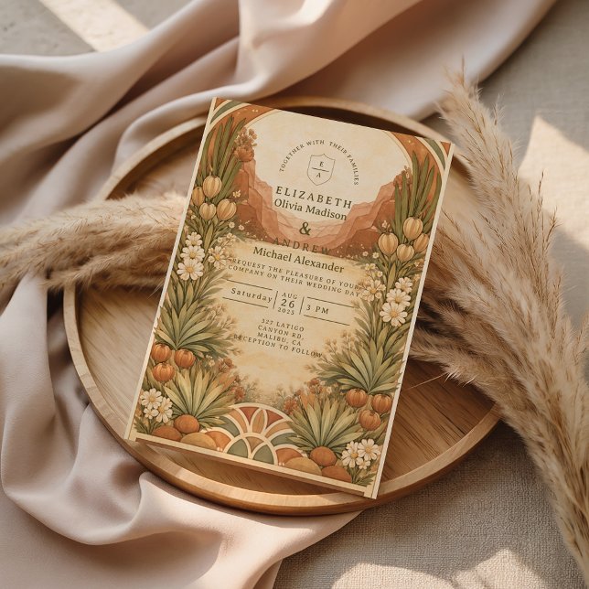 Invitation Mariage Bohème dans le Désert aux Fleurs Sauvages (Créateur téléchargé)
