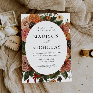 Invitation Mariage bohème d'automne avec cadre ovale floral