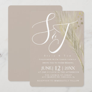 Invitation Mariage Bohème de Pampas à Feuille d'Or Fausse