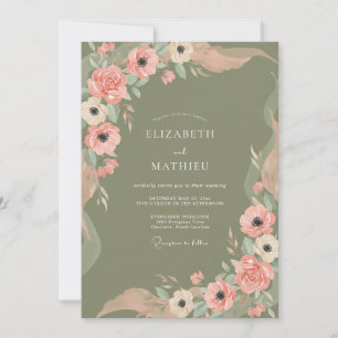Invitation Mariage Bohème Délicat Vert Sauge