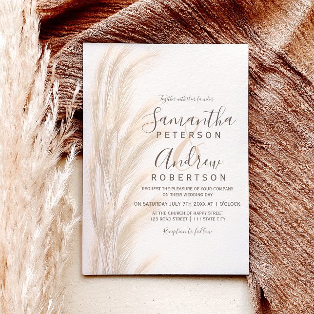 Invitation Mariage bohème d'été herbe de pampa aquarelle (Créateur téléchargé)