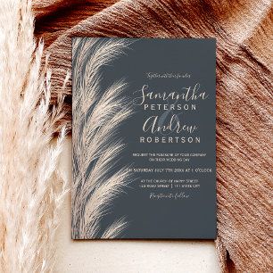 Invitation Mariage bohème d'été herbe de pampas aquarelle gri