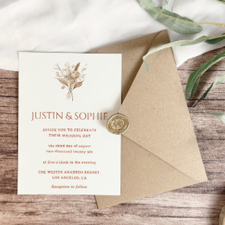 Invitation Mariage Bohème Élégant Minimaliste Neutre Floral
