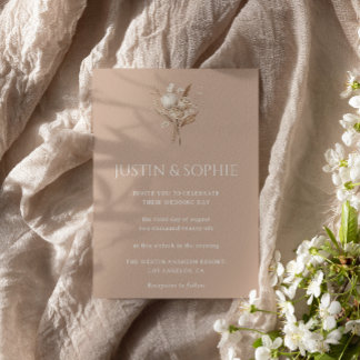 Invitation Mariage Bohème Élégant Minimaliste Neutre Floral