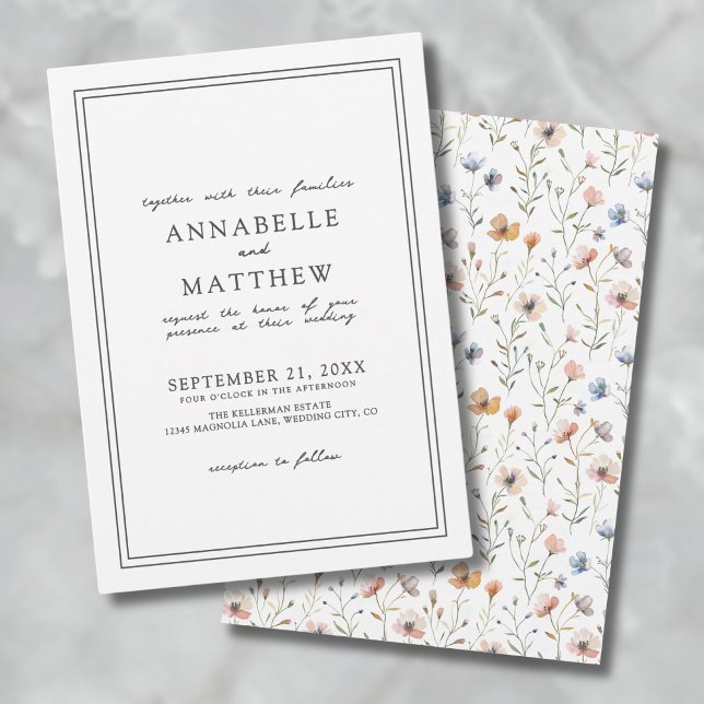Invitation Mariage Bohème Élégant Simple Botanique aux Fleurs (Botanical Simple Elegant Wildflower Boho Wedding Invitation )