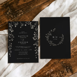 Invitation Mariage Bohème Fleur de Gypsophile Noir et Blanc