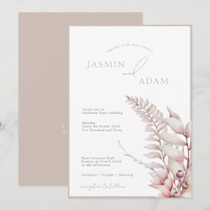 Invitation Mariage Bohème Fleur Rose Pâle Neutre