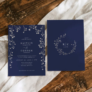 Invitation Mariage Bohème Fleur Sauvage Bleu Nuit Baby's Brea