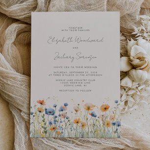 Invitation Mariage Bohème Fleur Sauvage Bordure Orange Bleu