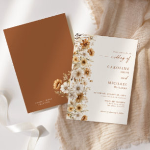 Invitation Mariage Bohème Fleur Sauvage Orange Brûlé