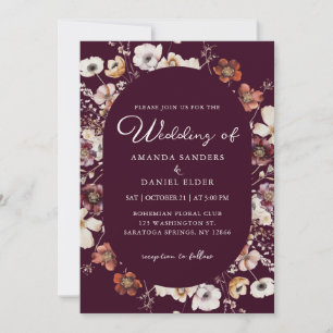 Invitation Mariage Bohème Fleurs Sauvages Romantique Bourgogn