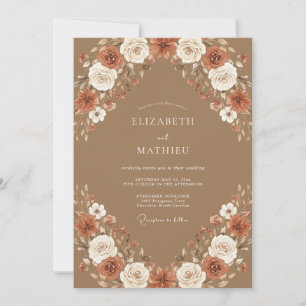 Invitation Mariage Bohème Floral Automnal Chameau
