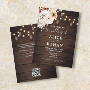 Invitation Mariage Bohème Floral Automnal en Bois Rustique To