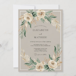 Invitation Mariage Bohème Floral Crème Romance