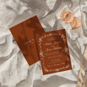 Invitation Mariage Bohème Foncé Orange Brûlé Floral Terracott