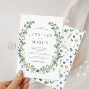 Invitation Mariage bohème jaune bleu aquarelle