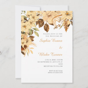 Invitation Mariage Bohème Jaune Floral Automne Blanc