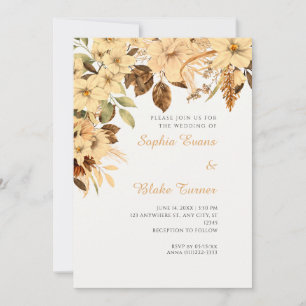 Invitation Mariage Bohème Jaune Floral Automne Blanc Cassé