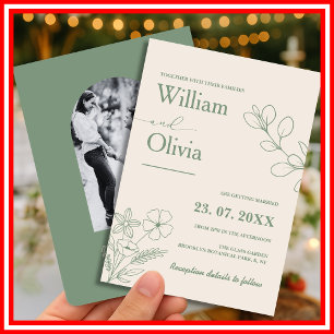 Invitation Mariage Bohème Minimaliste avec Feuillage Vert Sau